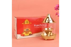 SATVIK STORE Satvik 5 Inch Kanchdeep Akhand Diya Chimney Diya Diwali Gift/Diwali Deepawali Decoration Brass Decorative Crystal Oil Lamp Tea Light Holder Lantern Oval Shape | Puja Lamp Indian housewarming Gift Item