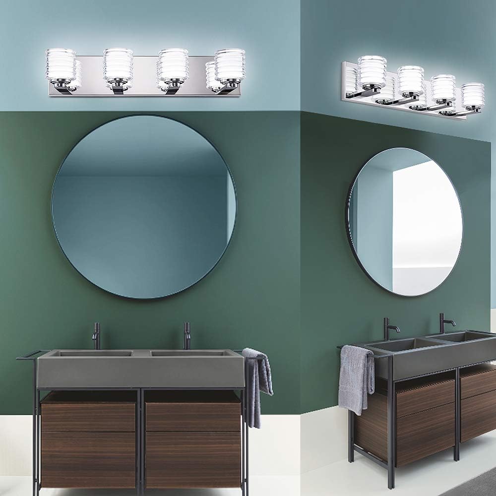 Mateyrie 4 Light Bathroom Vanity Light Chrome Bathroom Light Fixtures Dimmable LED Modern Vanity Lighting Fixture for Bathroom 30W: Home Improvement