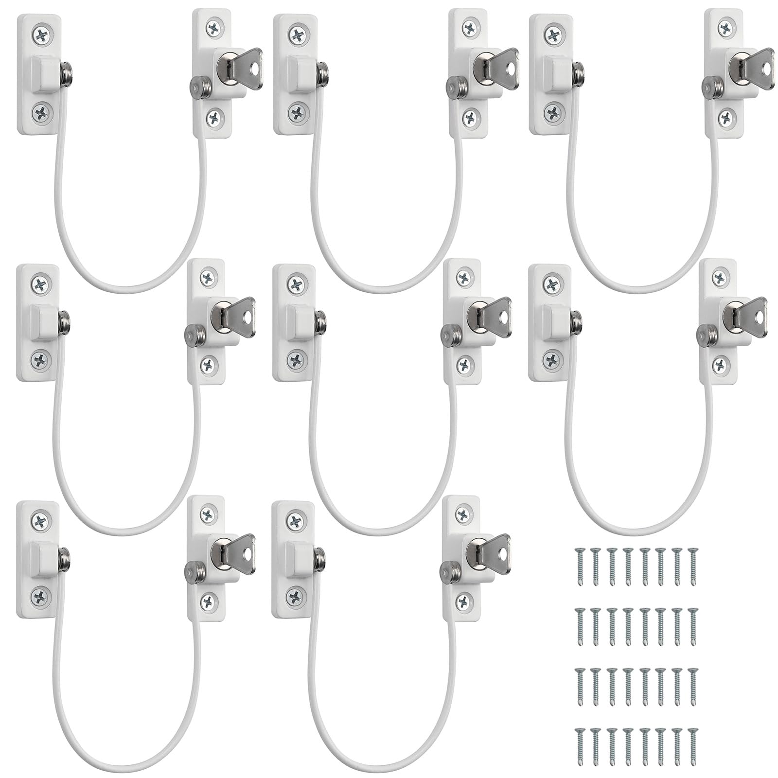 Kamtop 8 Pack Window Restrictor Locks, Lockable Window Door Locks with Keys, Childproof Cable Lock Casement Window Guards Child Safety Anti Theft Window Door Locks for Home Child Baby Security