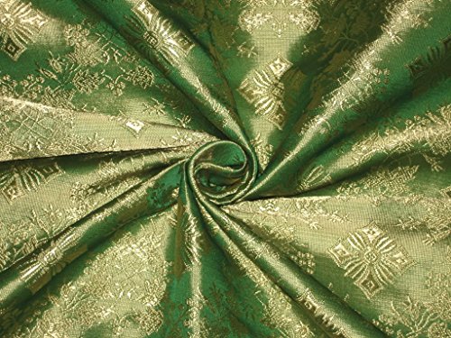 SILK BROCADE FABRIC Emerald Green & Gold colour 44
