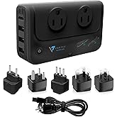 International Travel Adapter & Voltage Converter 220V to 110V, 2 Standard AC outlets, 5 adaptors (US Power Cable, Type C/L/I/