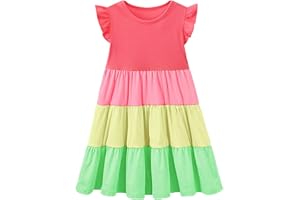 HILEELANG Little Girls Short Sleeve Dresses Easter Summer Cotton Casual Swing Twirly Sundress
