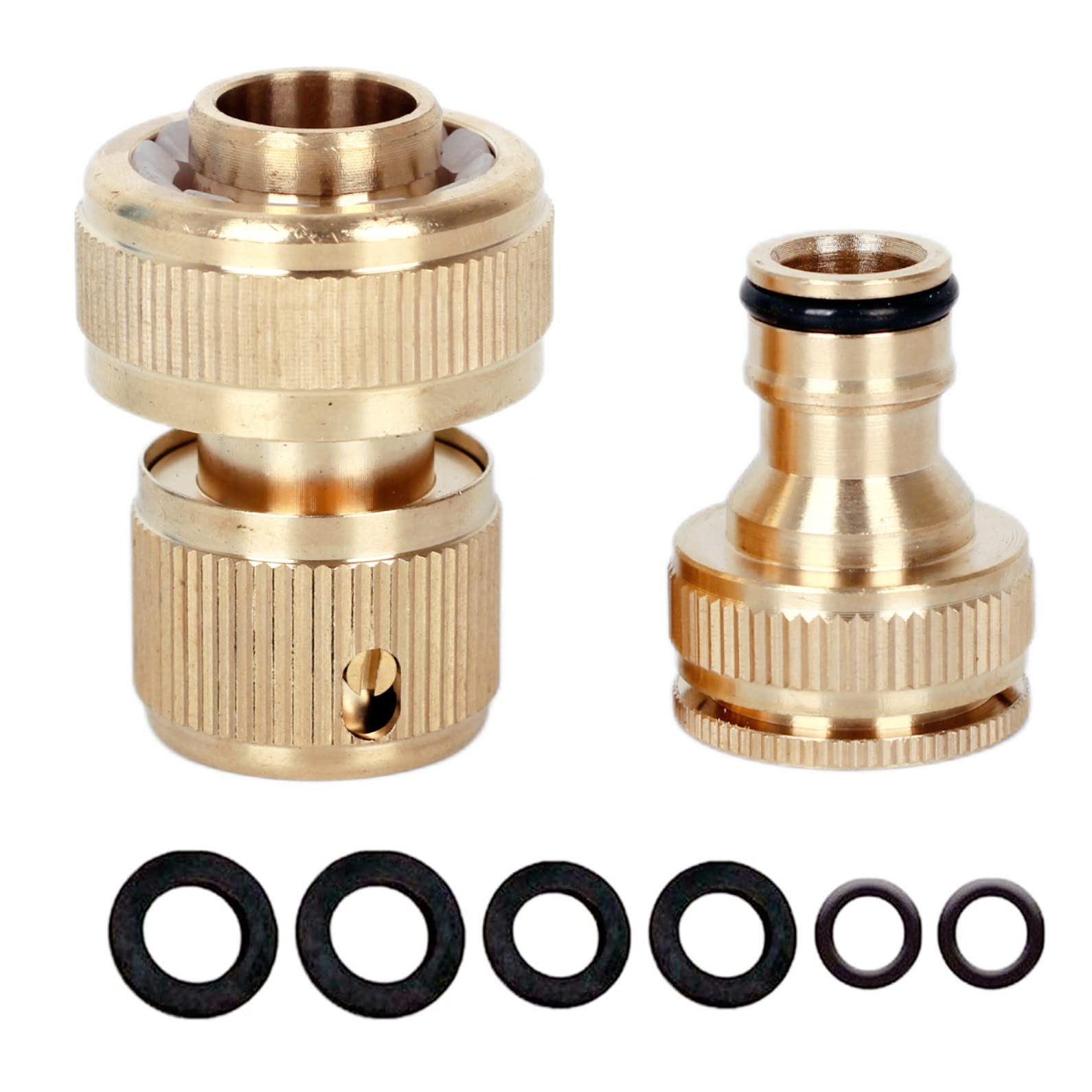 YAAVAAW Brass Garden Tap Hose Connector Outside Connectors Kit,Hose End Quick Connect Fitting 3/4'' Pipe Connector,1/2 & 3/4 Inch 2-in-1 Threaded Adapter for Watering,Car Washing, (YA-BrassConnector)
