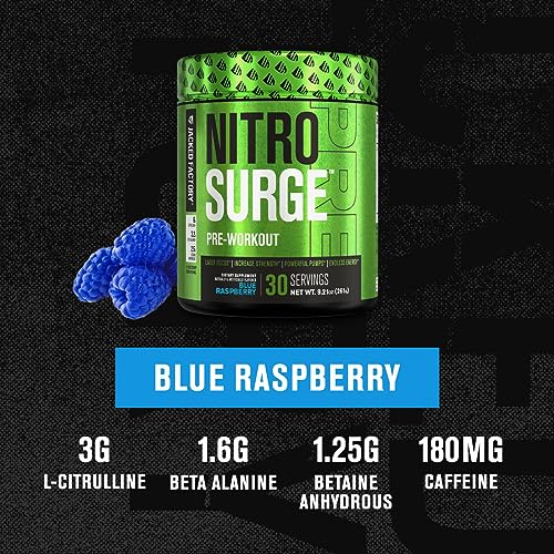 NITROSURGE Pre Workout Supplement Energy Booster, Instant Strength Gains, Clear Focus
