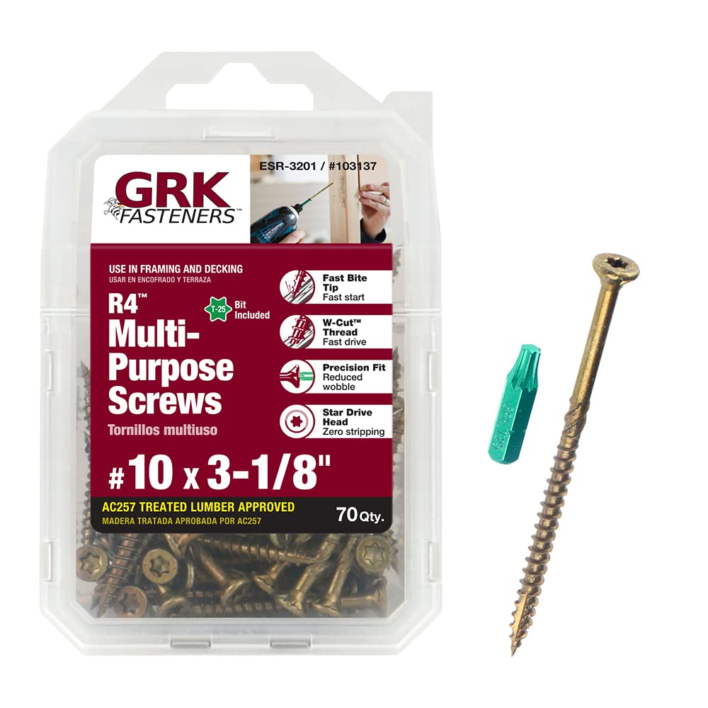 GRK 103137#10 by 3-1/8-inch Star Drive Bugle Head R4 Multi-Purpose Wood Screw, Steel (Pack of 70)