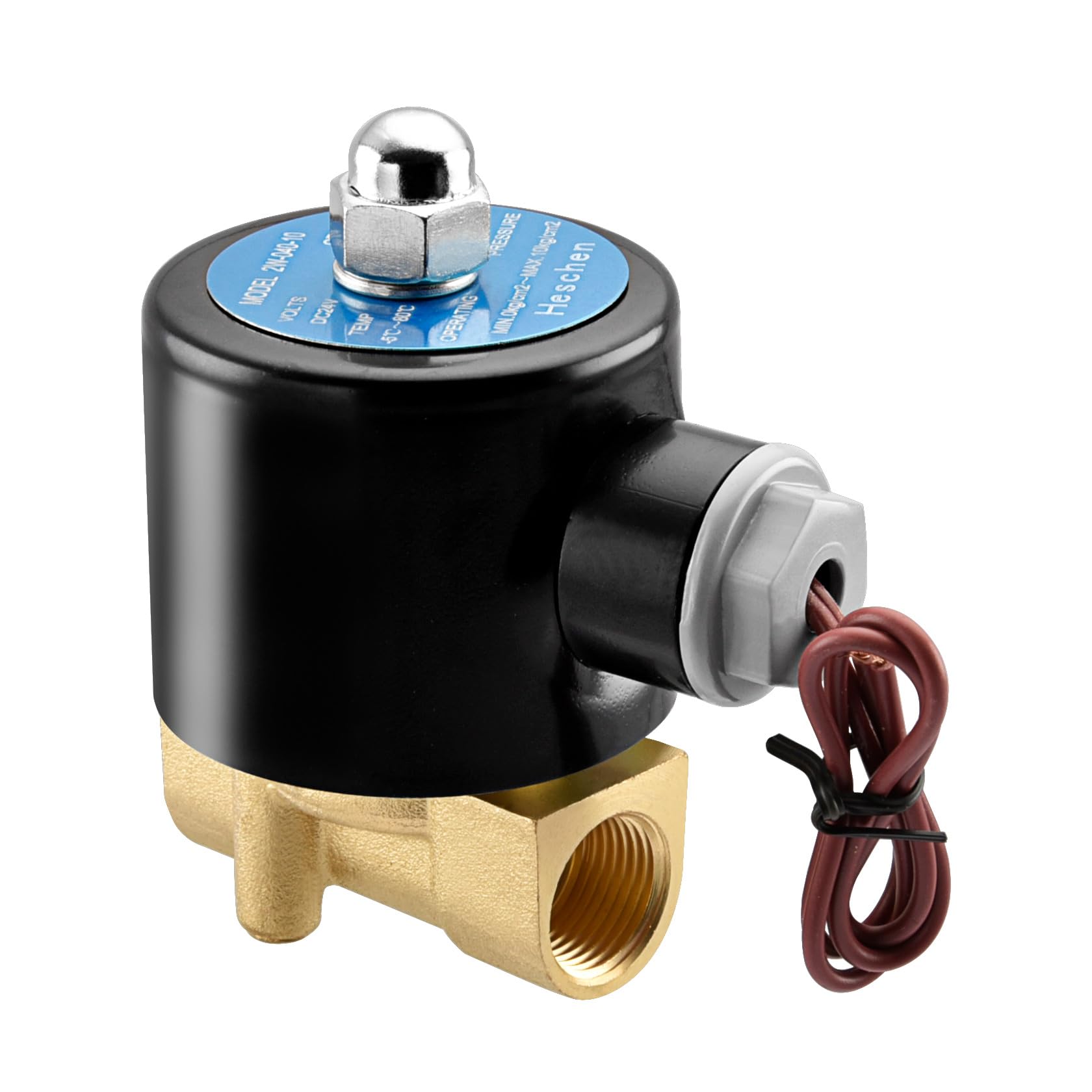 Heschen Brass Electric Solenoid Valve, 2W-040-10, PT3/8'', Direct Action Water Air, Normally Closed Replacement Valve (DC24V-NC)