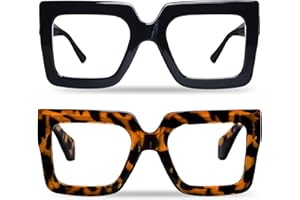 hoyuwak 2PCS Oversized Square Blue Light Glasses Big Frame Computer Eyewear Thick Fashion Clear Glasses for Women Fashion