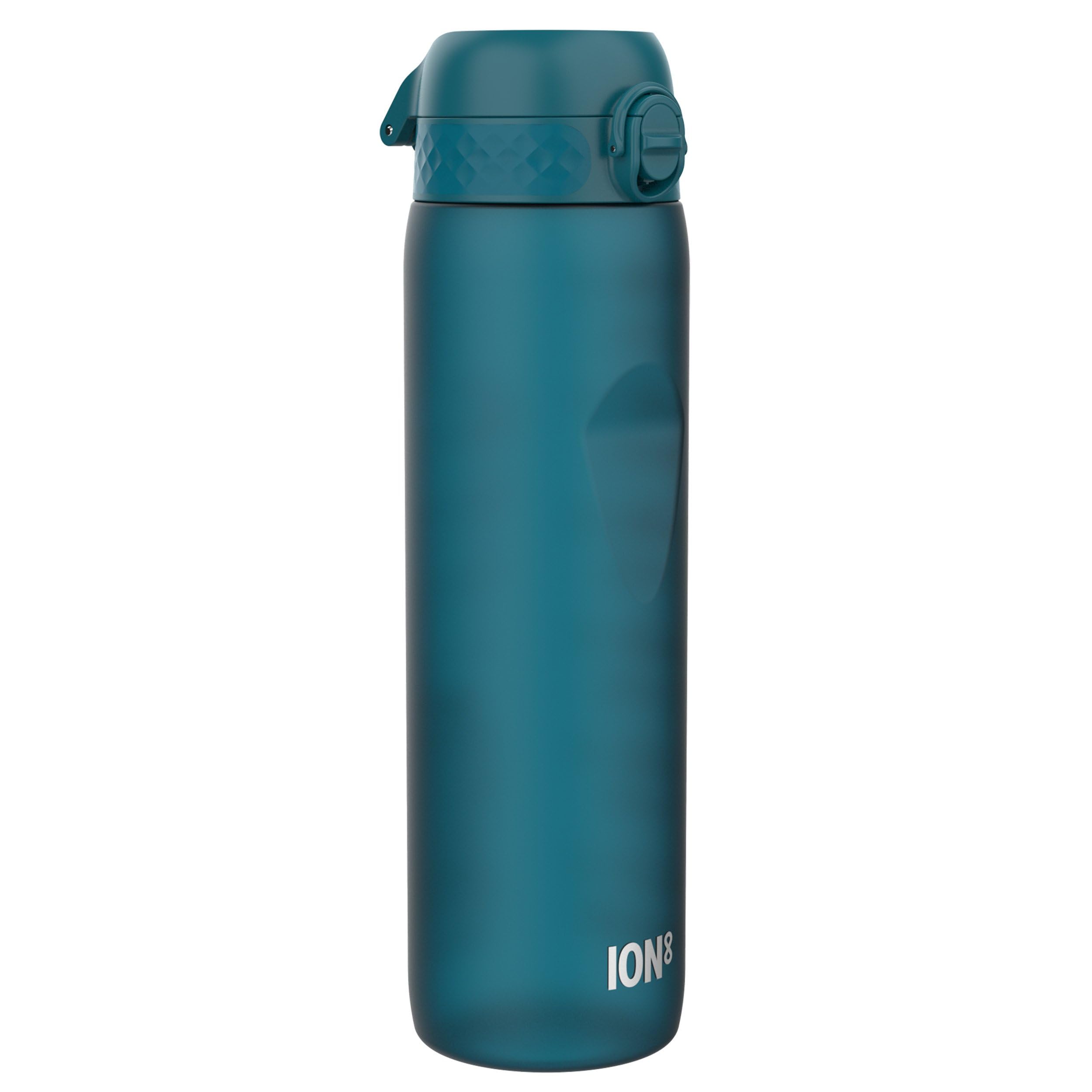 Ion8 1 Litre Water Bottle with Times to Drink, Leak Proof, Flip Lid, Carry Handle, Dishwasher Safe, BPA Free, Soft Touch Contoured Grip, Ideal for Gym, Health and Fitness, 32 oz, Deep Teal