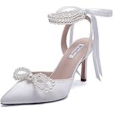 Winflag Pearl Wedding Shoes for Bride High Heel Bridal Shoes Closed Toe Wedding Heels