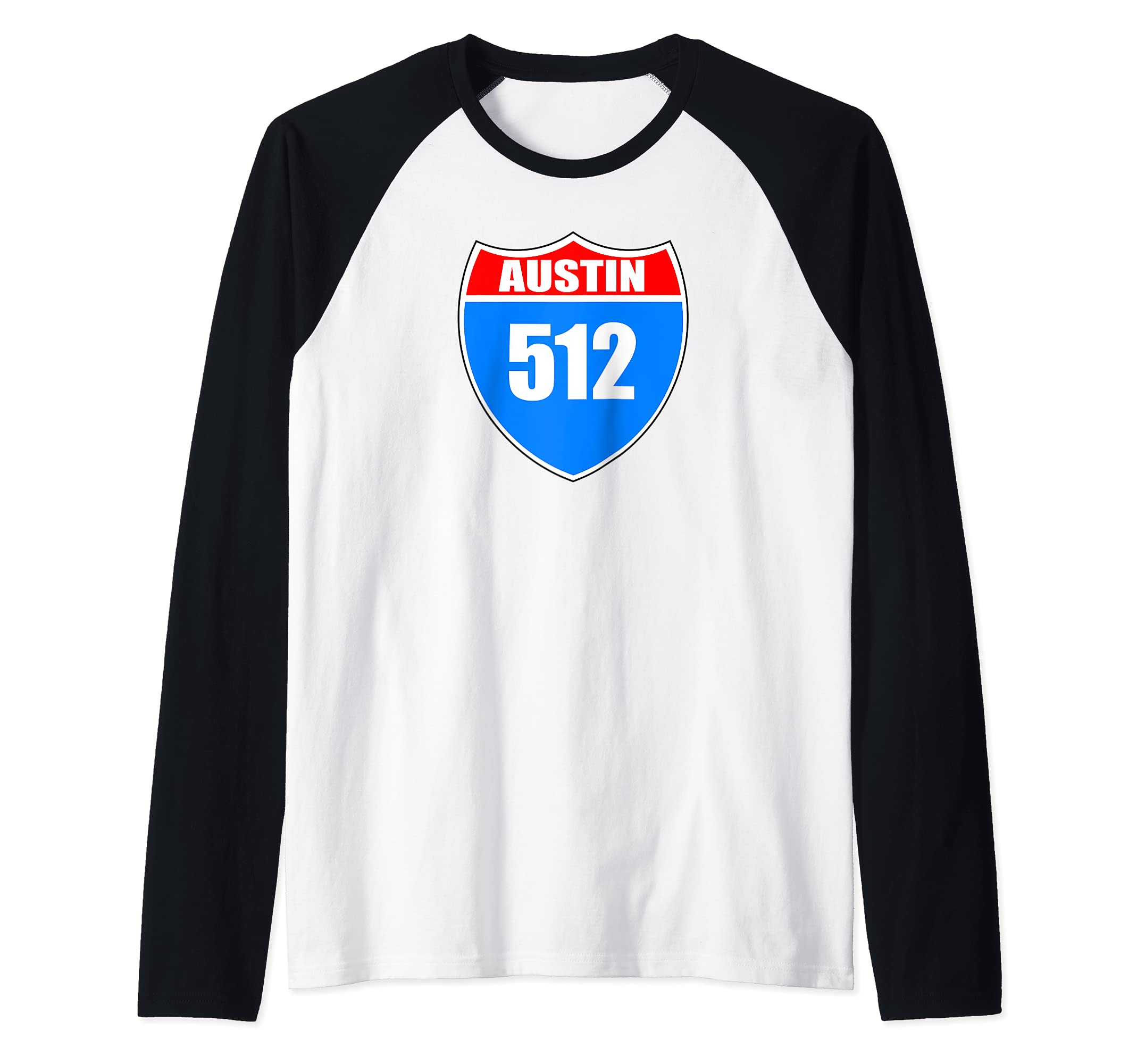 Austin Texas Interstate 35 Pride Represent 512 Area Code Raglan Baseball Tee