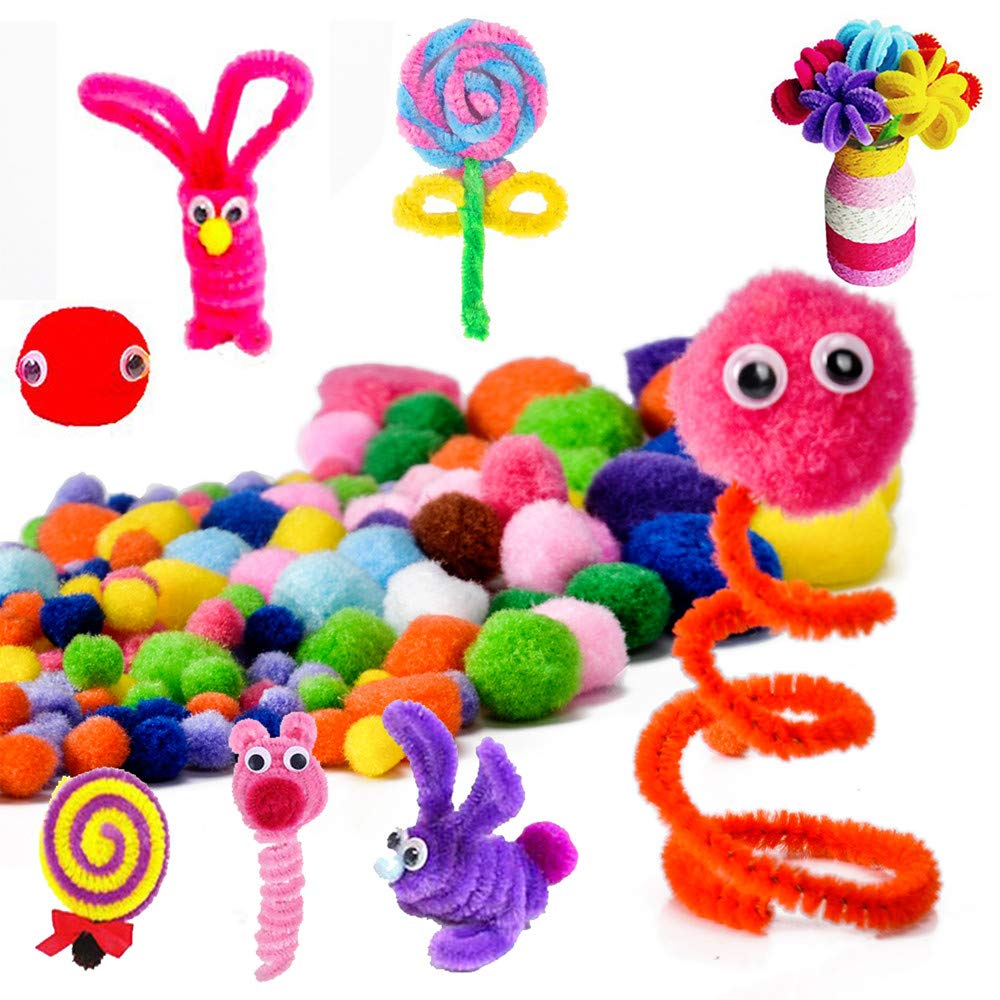 Tukcherry Craft Pompons Multicolores Rondes Fils Chenille Enfant Artisanat Fabrication Loisirs Fournitures DIY Creative Décoration Couleurs Assorties (Kits de Loisirs créatifs)