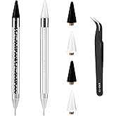 Nail Rhinestone Picker Tool, 2pcs Nail Wax Dotting Pen with 4pcs Wax Replacement Heads & Tweezers Dual End Rhinestone Pen App