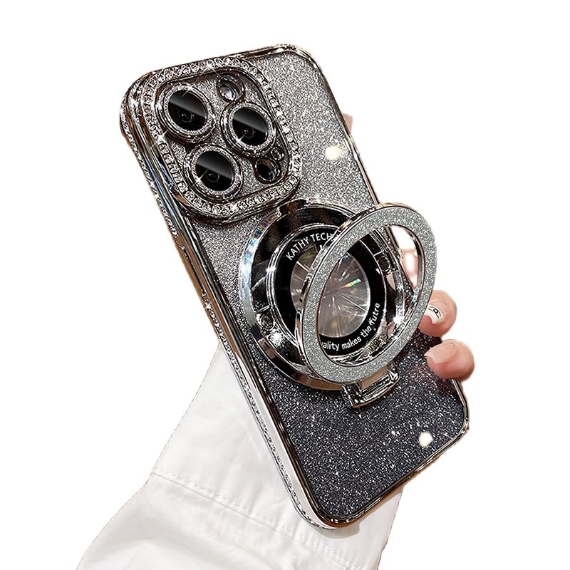 Photo 1 of redecarie for iPhone 13 Pro Max Magnetic Kickstand Bling Case,Camera Lens Protector Luxury Electroplated Diamond Glitter Women Girls Kids Soft TPU Cover Case for iPhone 13 Pro Max 6.7 inch,Silver