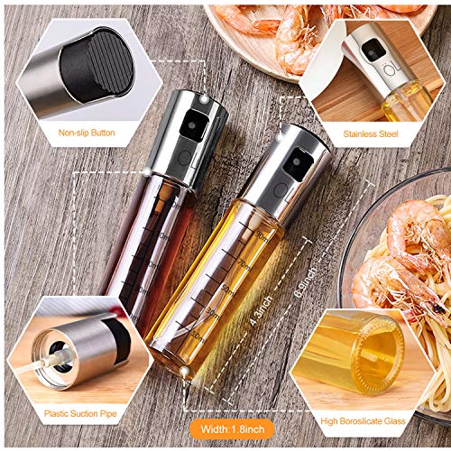 Norbase Olive Oil Sprayer Mister for Cook Refillable Oil and Vinegar Dispenser Glass Bottle with Measurements for BBQ Salad Baking Roasting Grilling Frying Oil Control Diet 100ml with Brush Funnel