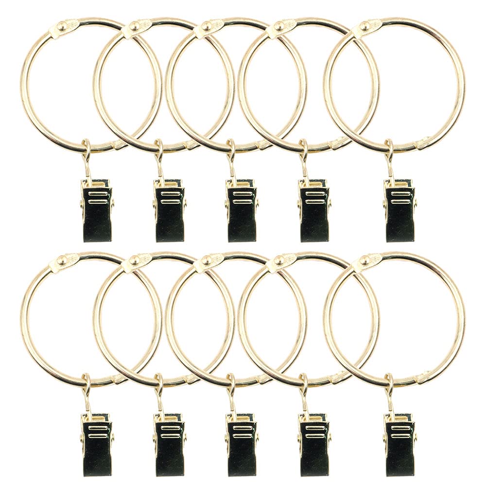 ANCLLO 40pcs Rustproof Drapery Matte Stainless Steel Metal Curtain Rings with Clips 1.5 inch Drapery Rings, Gold