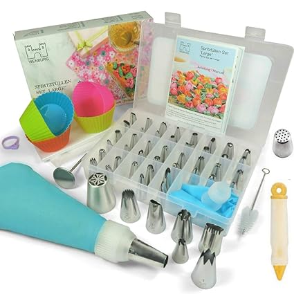 Wenburg 75tlg. Profi Spritztüllen Set Large. Nummerierte Tüllen + Russische Tülle I Backset I Spritzbeutel I Kuchen, Cupcake-