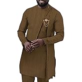 African Suit for Men Traditional Dashiki Stripe Blazer and Pants 2 Piece Set Business Dress Suit Party Wedding Evening