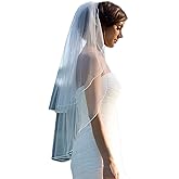 AiberLisha 2 Tier Short Wedding Bridal Veil Pencil Edge with Comb for Bride