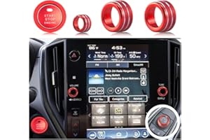 HDUFC 5pcs for Subaru Crosstrek/Impreza 2024 2025, Forester 2025, Legacy Outback 2020-2025, WRX, Ascent Volume Adjustment Knob, Mirror Knob Cover, Start Button Cover/Ring (red)