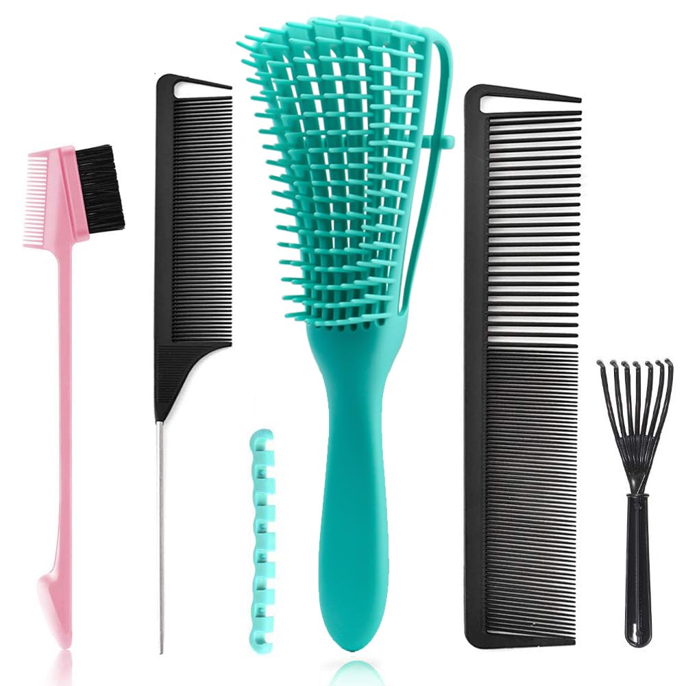 Photo 1 of **PARTIAL SET**
5 Pcs Detangling Hair Brush Set, Ez Detangler Brush With Edge Brush, Rat Tail Combs for Black Natural Hair Styling and Cuting, Curly/Straight/Wet/Dry/long/Short Hair Available for Women Kids Men
