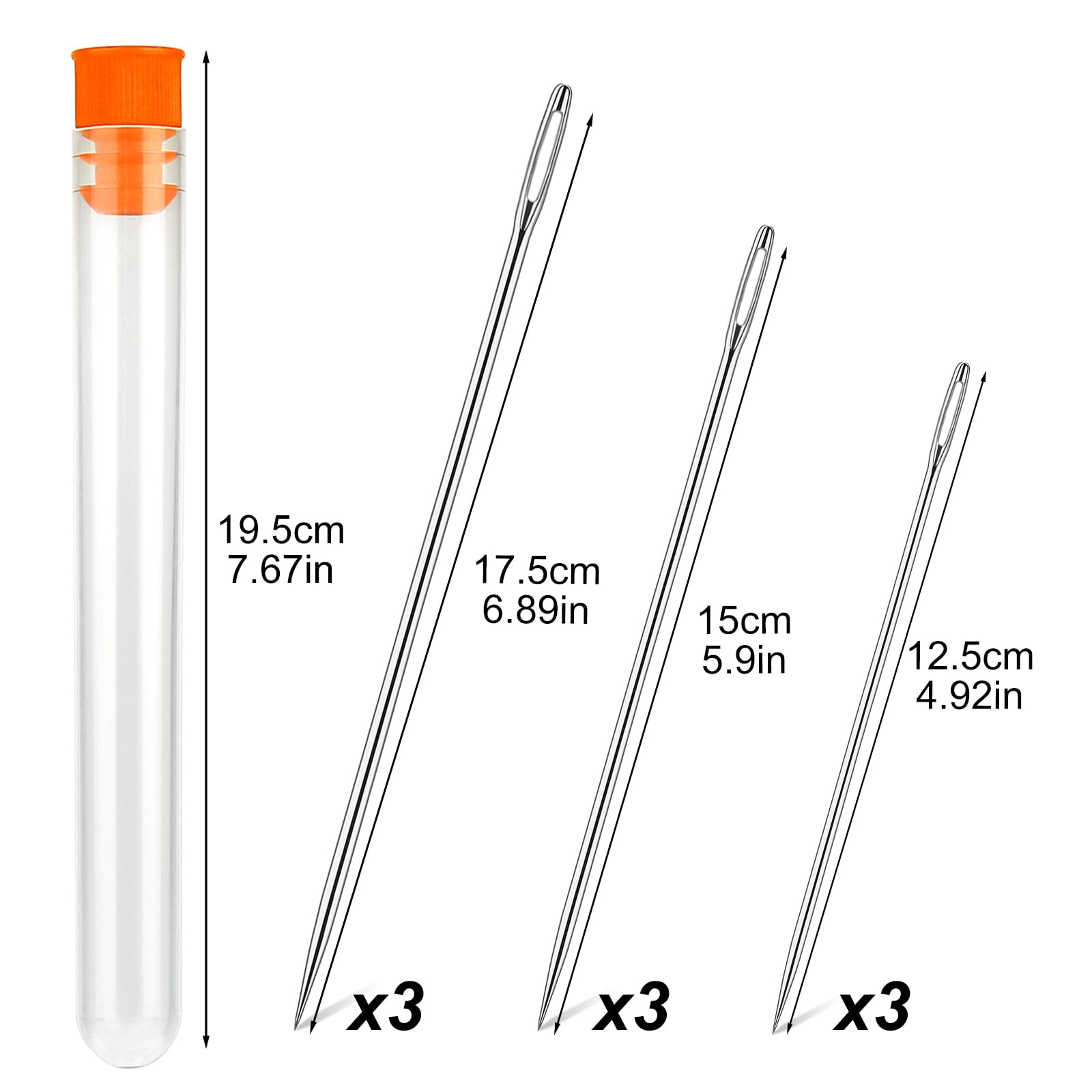 WONVOC Long Sewing Needles, 9 Pcs & 3 Sizes-4.9/5.9/6.9'' Stitching Needles, Hand Sewing Needles for Stitching and Crafting Projects, Carpet, Cushion, Curtain