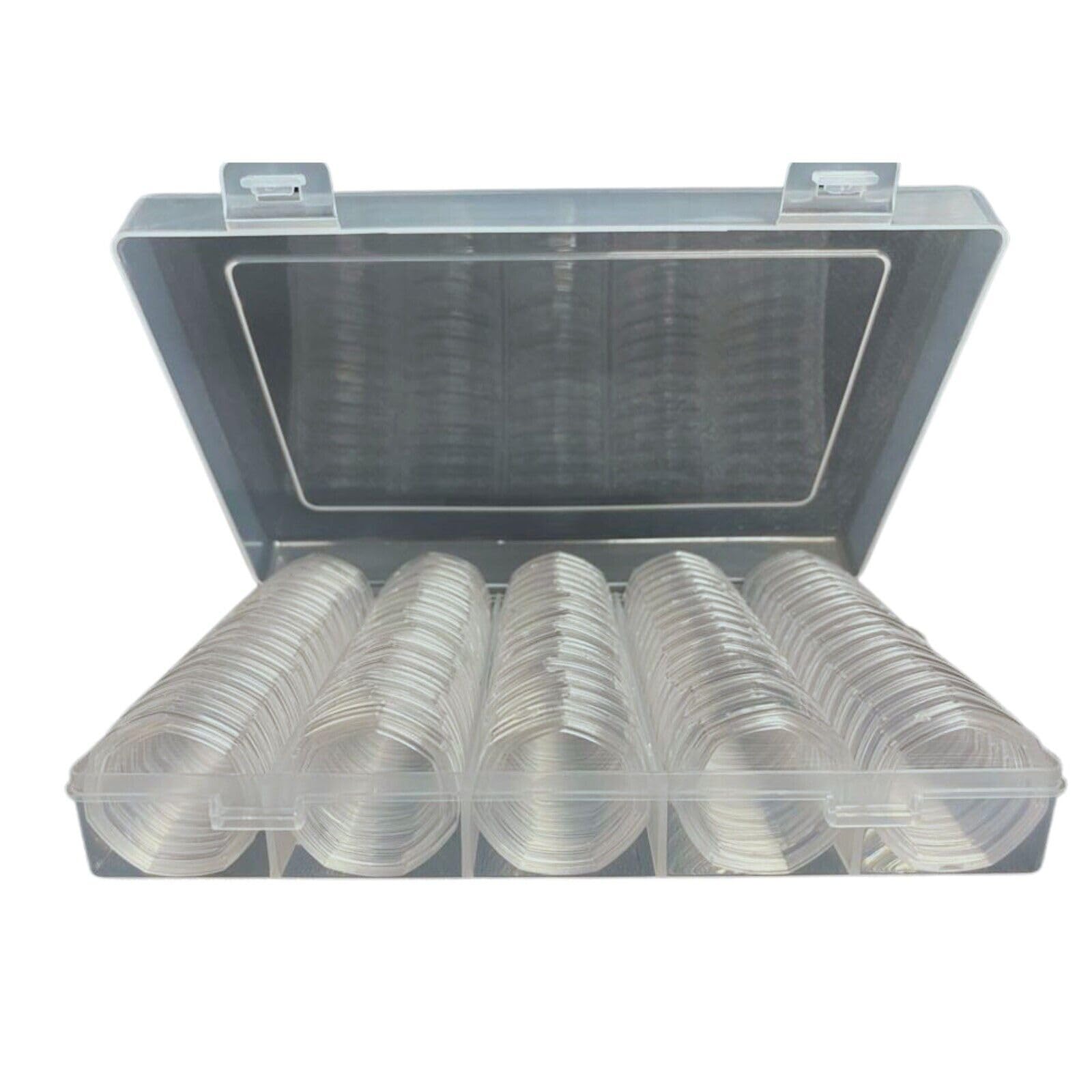 Fine & Shine 80 Pcs 50P Coin Capsules Direct Fit Clear Cases 7 Sided 50P Coin Holders INCLUDING STORAGE BOX