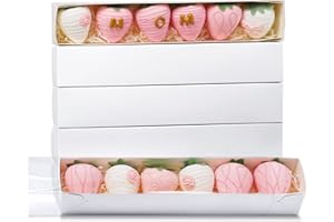 XINHPKGG 10 Pcs Chocolate Covered Strawberries Boxes 12x2x2 Inch Bakery Boxes with Full Clear Window Drawer Macaron Box Cookie Box