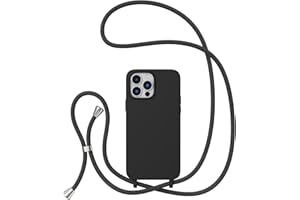 ZTOFERA Crossbody Case for iPhone 15 Pro Max with Lanyard Strap Adjustable Rope, Liquid Silicone Soft Cover for iPhone 15 Pro Max 6.7 inch-Black