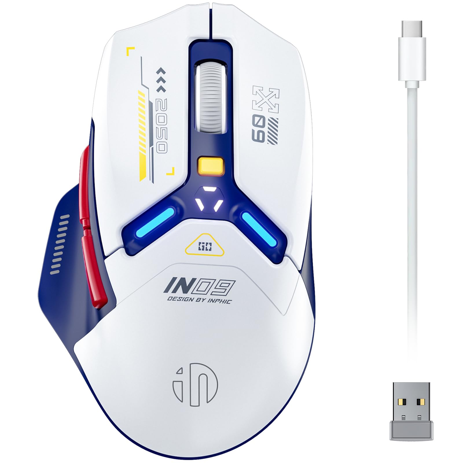 Photo 1 of INPHIC IN9 Wireless Gaming Mouse, True Tri-Mode Bluetooth/Type-C Wired/2.4G Wireless Connection, 10000 DPl, Fully Programmable, RGB Backlit, for Laptop PC Mac