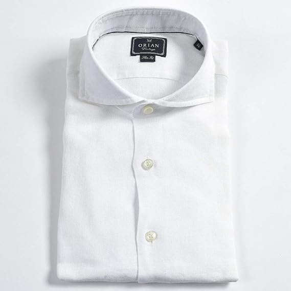 Amazon オリアン ドレスシャツ ホリゾンタルカラー スリム Slim Fit 長袖 メンズ 麻 リネン リーフ 織柄 ホワイト 白 41 並行輸入品 シャツ 通販