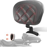FOVPLUE Adjustable Driver Backrest Pad Kit fits for Harley Touring 09-2026 | Rider Backrest for CVO Road King Electra Glide Road Glide Street Glide FLHR FLTRX FLHX FLHT,Double Red Stitching