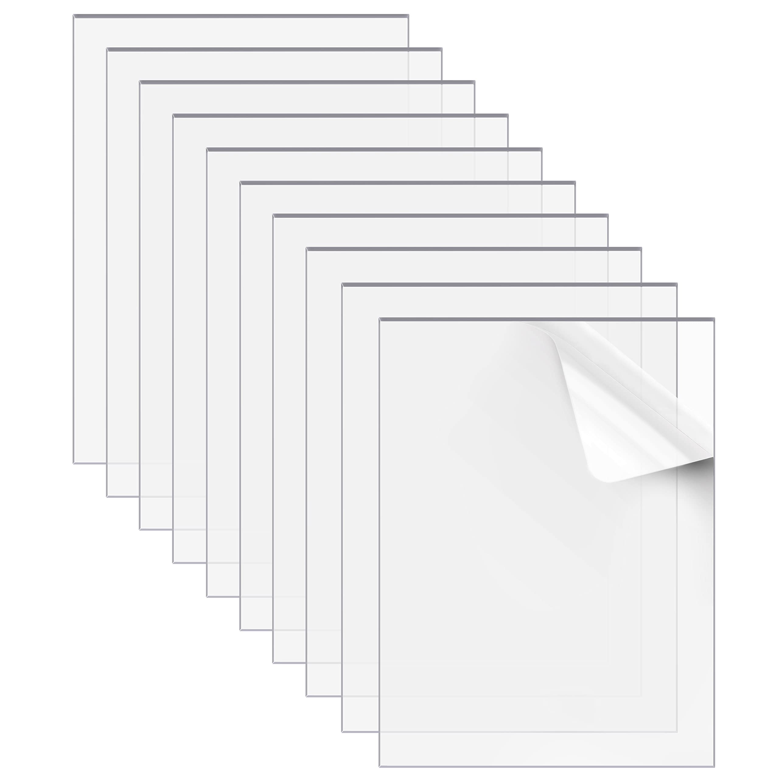 Belle Vous Clear Acrylic Sheets (10 Pack) - 1mm Thick 20 x 25.5cm/8 x 10 inches - Transparent Glass Picture Frame Replacement - For DIY Projects, Painting, Calligraphy & Table Signs