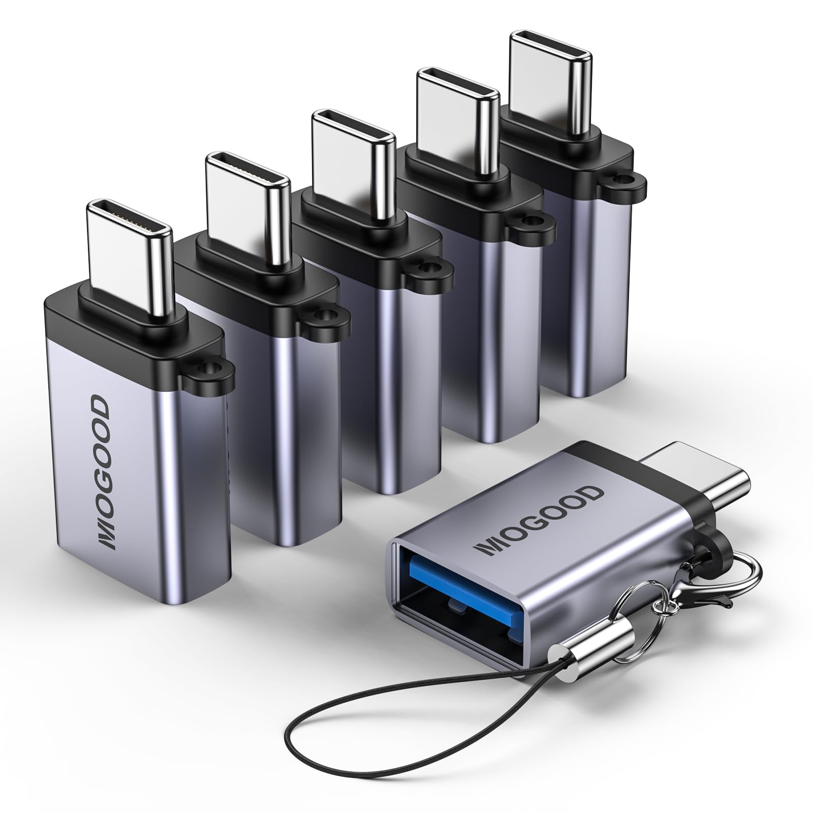 MOGOOD USB C to USB adapter - USB 3.0 Female adapter in 6 pack - Black, Compatible with Laptops, Phones, Chargers, Gamepad & More