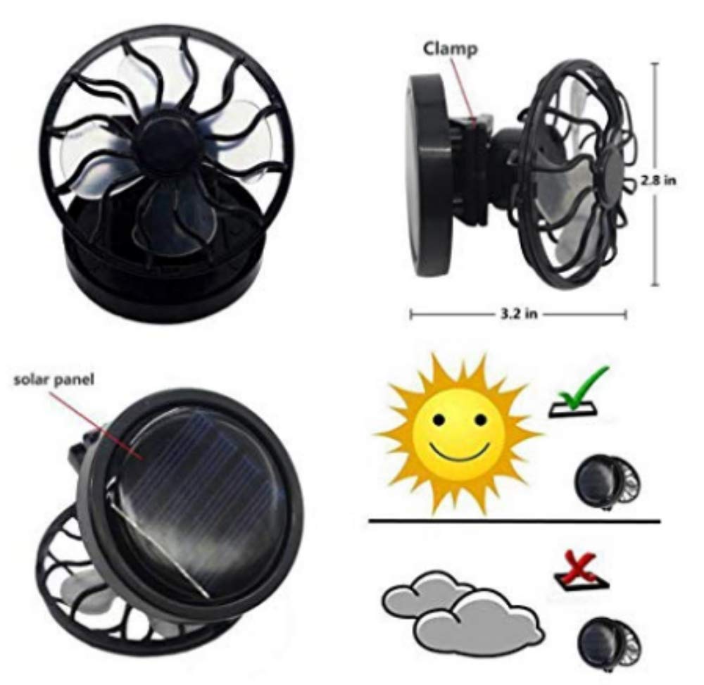 Enshey Portable Mini Solar Fan-Cooling Fan Hat Cap Fan Solar Powered Clip Fan Energy Saving Black Fan Cooler
