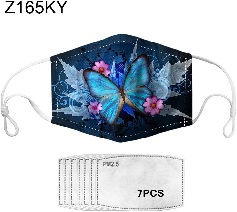 Protective face and Mouth Unisex Butterfly Print Breathable Anti Haze Sun-Proof PM2.5 Filter Pad Face