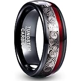 Vakki 8mm Black Tungsten Ring for Men with Celtic Spiral and Red Guitar String Inlaid Wedding Band Comfort Fit Size 7-12.5