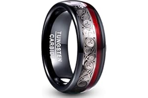 Vakki 8mm Black Tungsten Ring for Men with Celtic Spiral and Red Guitar String Inlaid Wedding Band Comfort Fit Size 7-12.5