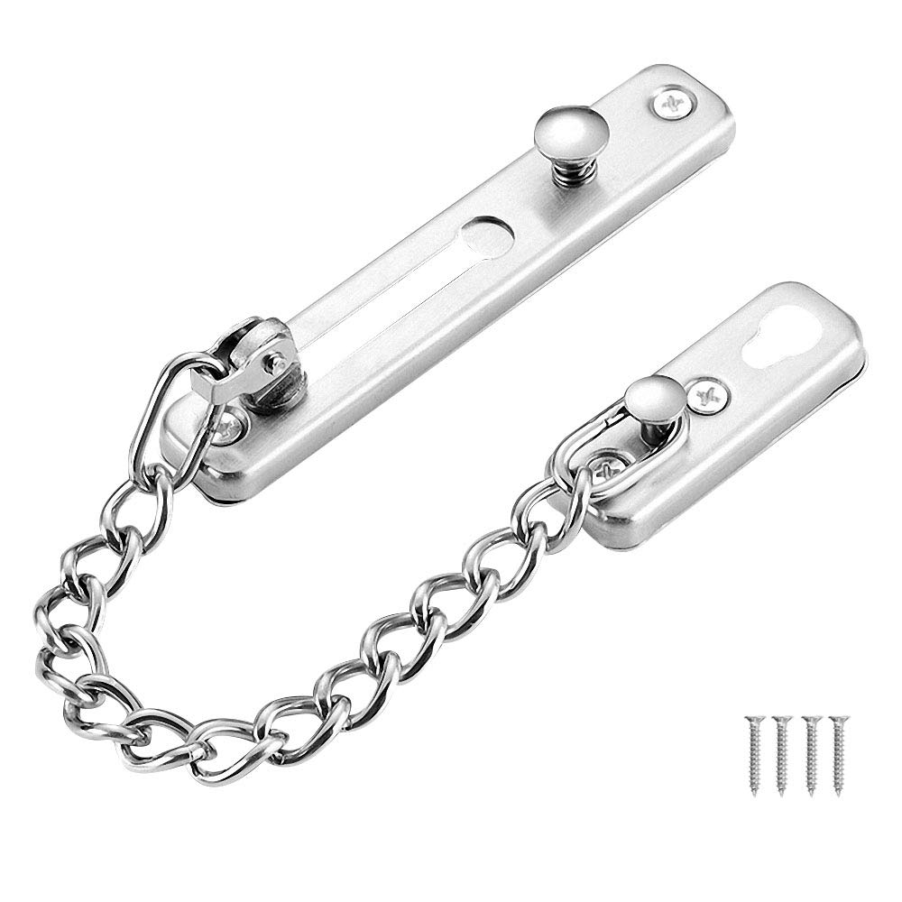 JINXM Stainless Steel Anti-Theft Door Chain with Spring Lock, Silver, 15 Inch, Easy to Install