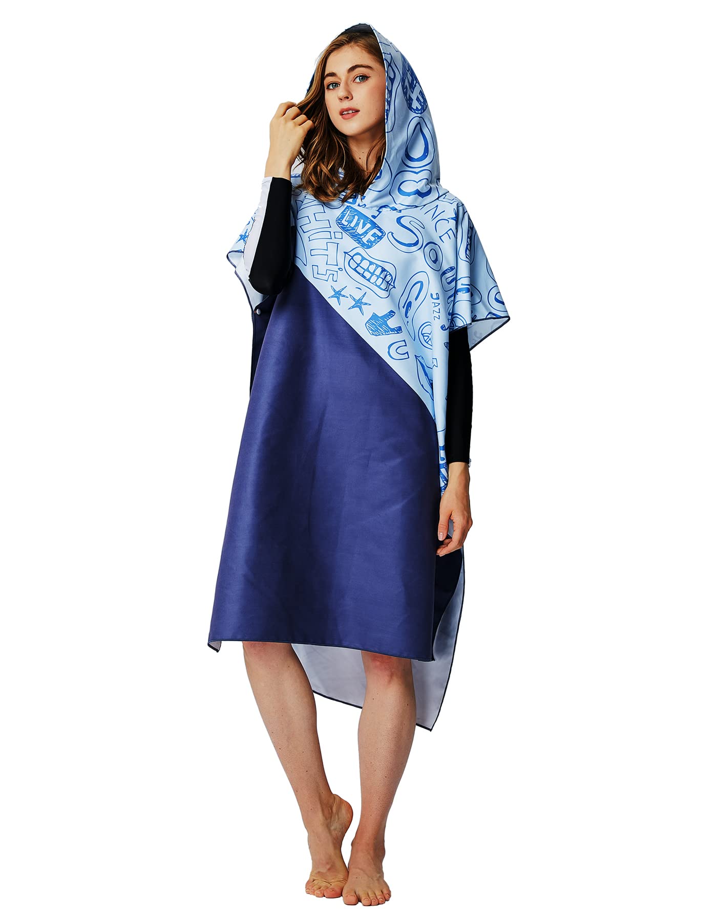 BOLIHOMES Robe Towel Poncho with Hood,Quick Drying Lightweight Oversize Microfiber Changing Robe Towel for Adults Men Women Beach Surfing Swimming Camping Travel Wetsuit Changing (Graffiti)