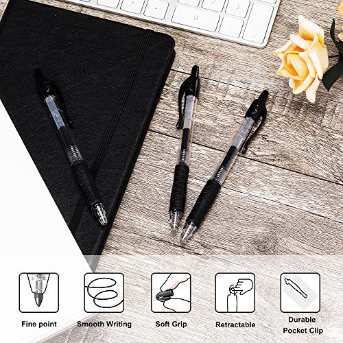 Gel Pens, Black Gel Pen Fine Point, Retractable Gel Ink Rollerball Pens with Premium Ink & Comfort Grip for Smooth Writing (0.7mm, 20 Pack) - Thumbnail 2