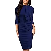 Miusol Women's Retro Half Collar Ruffle 2/3 Sleeve Cocktail Pencil Dress