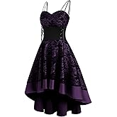 Women's Halloween Punk Gothic Steampunk Dress Spaghetti Strap Midi Tube Top with Irregular Skirt Hem