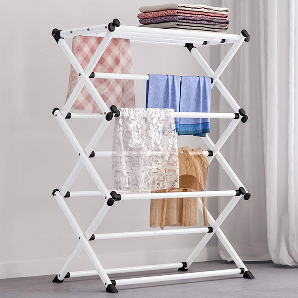 FKUO Household Indoor Folding Clothes Drying Rack, Dry Laundry and Hang Clothes,Towel Rack (White)