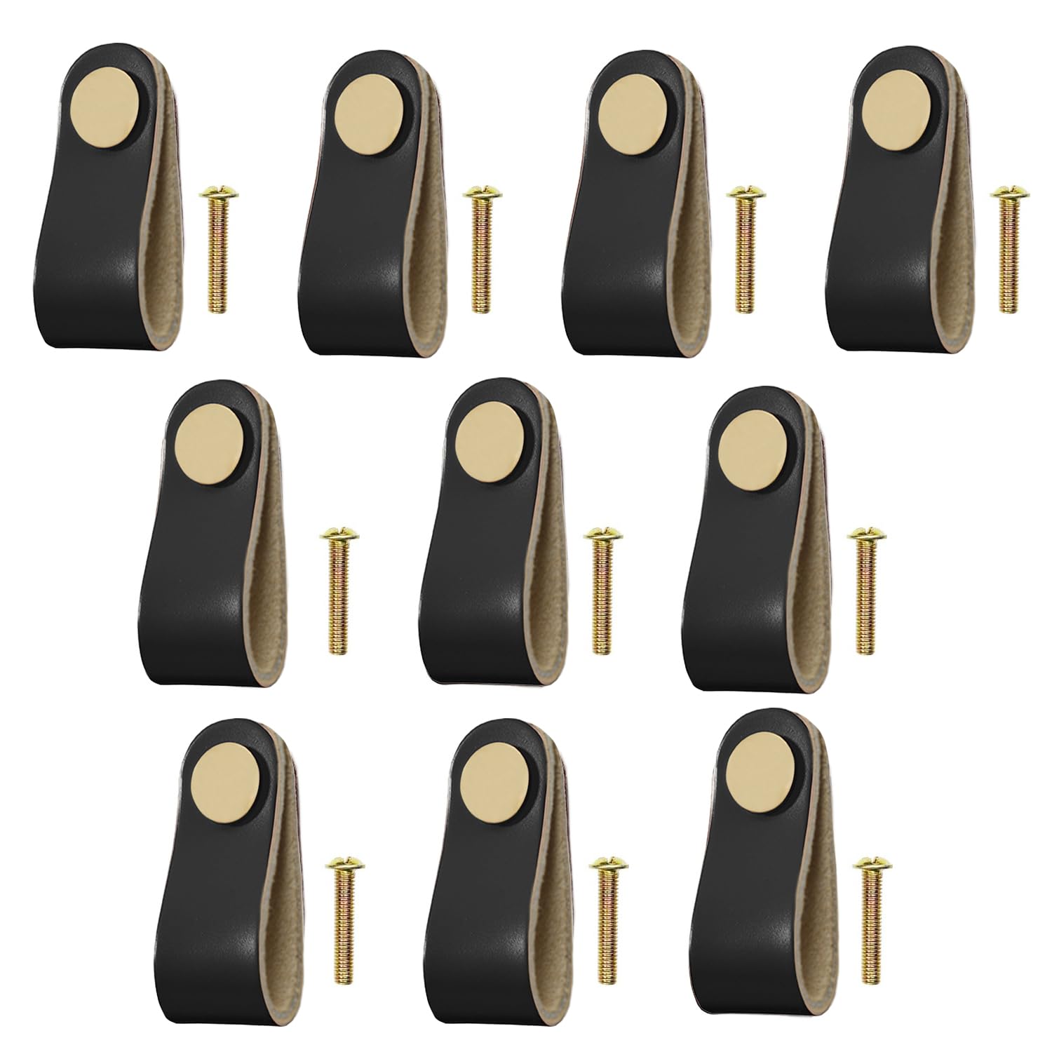 HNJKJEU Pack of 10 Leather Handles for Furniture Cabinet Knobs Leather Drawer Knobs Wardrobe Kitchen Cabinet Knobs Kitchen Cabinet Handles with Screws (#0260)