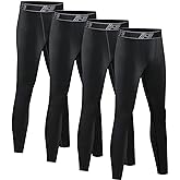 HOPLYNN 4 Pack Youth Boy’s Compression Pants Leggings Tights Athletic Base Layer Under Pants Gear for Football Sports