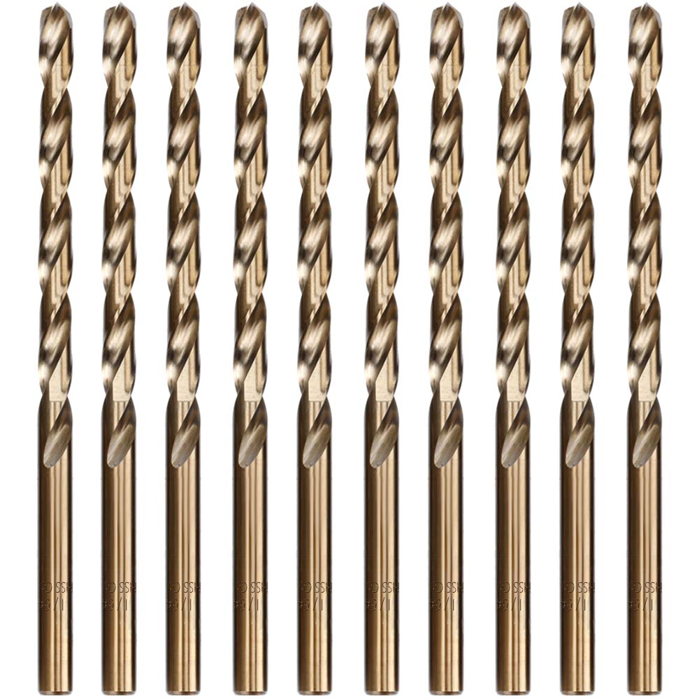 Hymnorq M35 Cobalt Steel Fractional 11/64 Inch Dia. x 3.26 Inch Long Twist Drill Bit Set of 10pcs, Jobber Length and Round Shank, 135 Degree Split Point Heat Resistant for Metalworking
