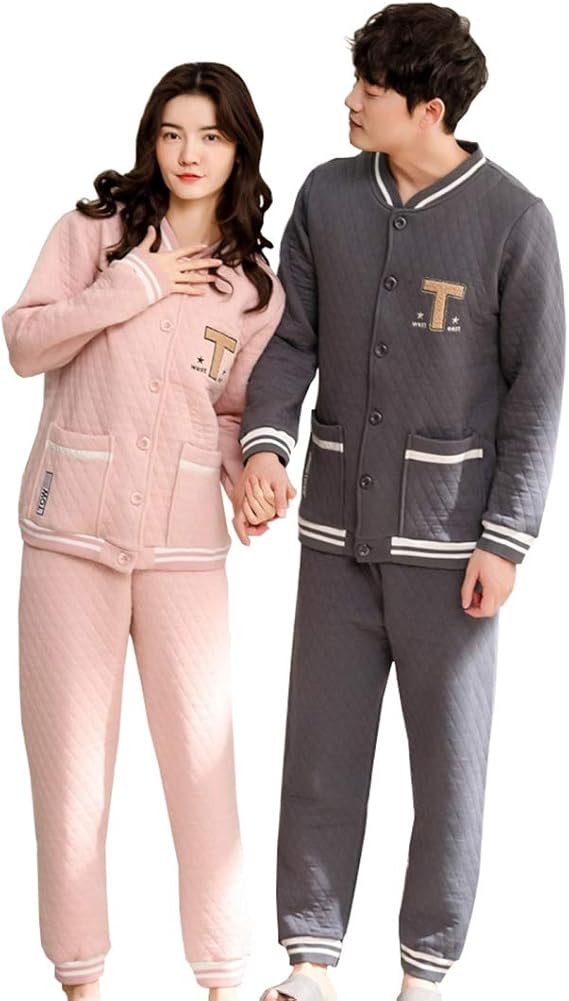 Amazon パジャマ メンズ レディース ペアルック カップル 長袖 冬 ルームウェア 綿 前開き ポケット付き 部屋着 あったか 肌触り良い 男女 ご夫婦 結婚祝い パジャマ ルームウェアセット 通販