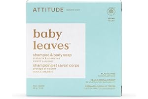 ATTITUDE Baby Plastic-Free Shampoo and Body Soap Bar, EWG Verified, Dermatologically Tested, Vegan, Good Night, 3 Ounces