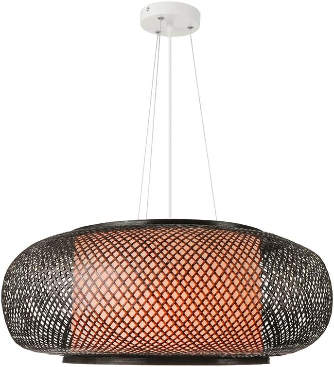 LITFAD Black Lantern Pendant Lighting LED Hanging Lamp Modern Weave Single Light Pendant Lamp Ceiling Hanging Light with Adjustable Cord for Restaurant Dining Room Bedroom - 16" - - 