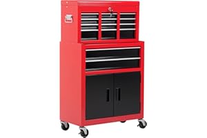 HOMCOM 6-Drawer Rolling Tool Chest, 2 in 1 Lockable Detachable Storage Cabinet with Lockable Wheels & Hooks, Metal Tool Box O